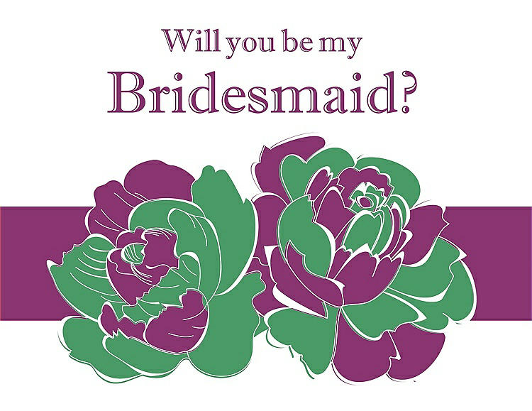 Front View - Juniper & Persian Plum Will You Be My Bridesmaid Card - 2 Color Flowers