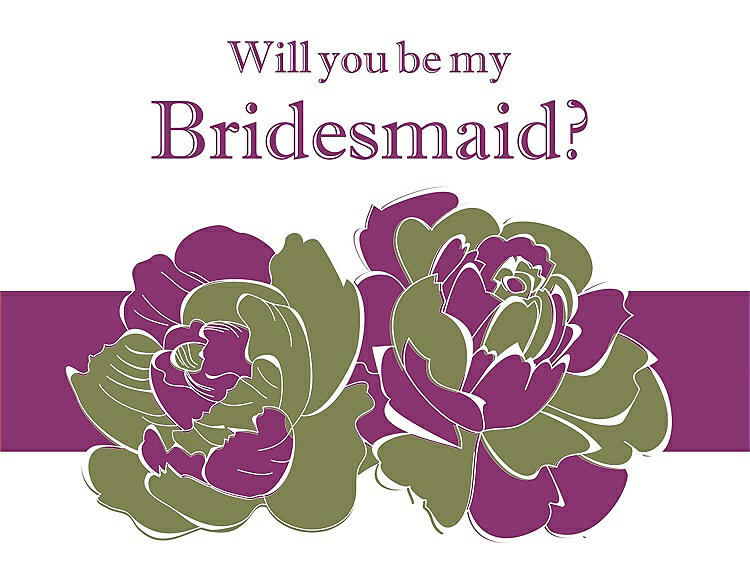 Front View - Olive & Persian Plum Will You Be My Bridesmaid Card - 2 Color Flowers
