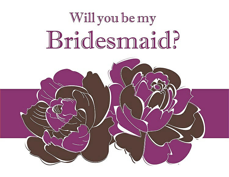 Front View - Brownie & Persian Plum Will You Be My Bridesmaid Card - 2 Color Flowers