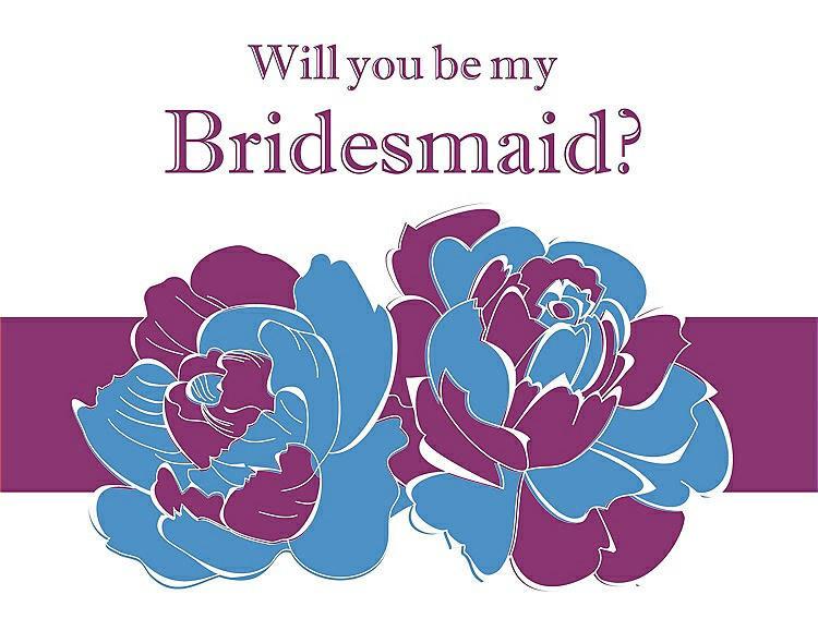 Front View - Cornflower & Persian Plum Will You Be My Bridesmaid Card - 2 Color Flowers