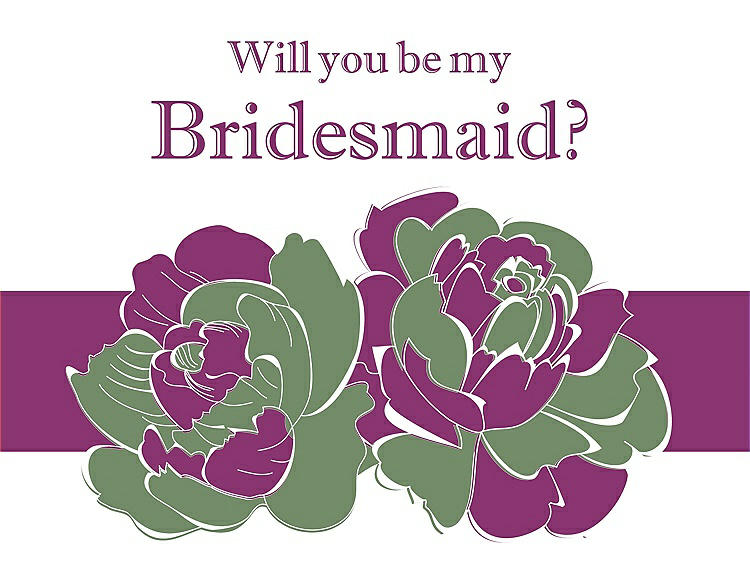 Front View - Clover & Persian Plum Will You Be My Bridesmaid Card - 2 Color Flowers