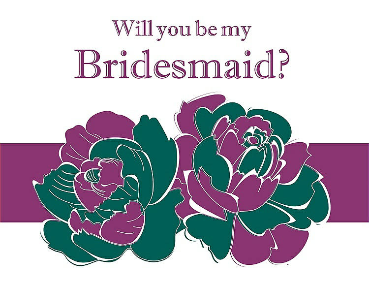 Front View - Emerald & Persian Plum Will You Be My Bridesmaid Card - 2 Color Flowers