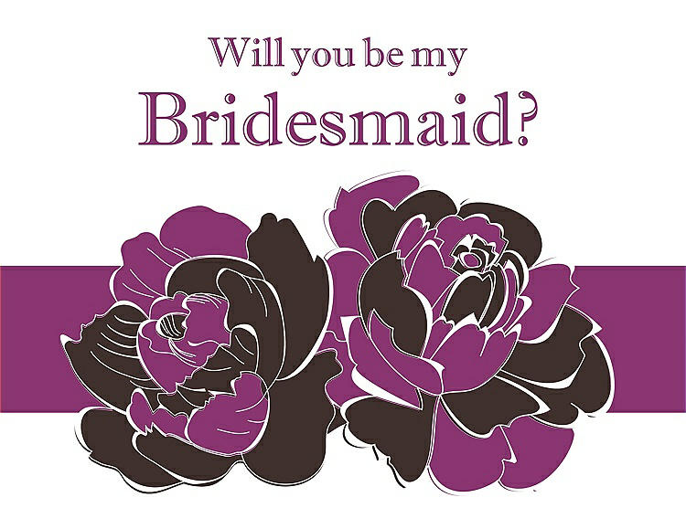 Front View - Espresso & Persian Plum Will You Be My Bridesmaid Card - 2 Color Flowers