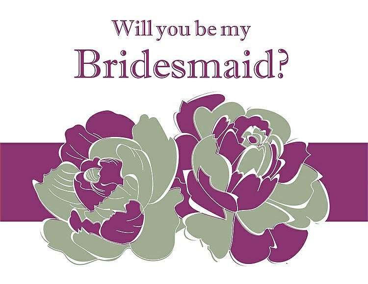 Front View - Kiwi & Persian Plum Will You Be My Bridesmaid Card - 2 Color Flowers
