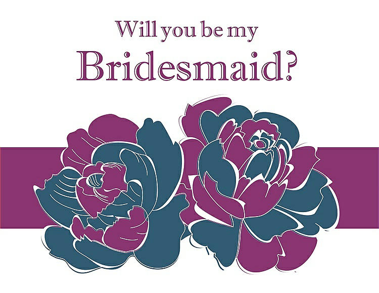 Front View - Marine & Persian Plum Will You Be My Bridesmaid Card - 2 Color Flowers
