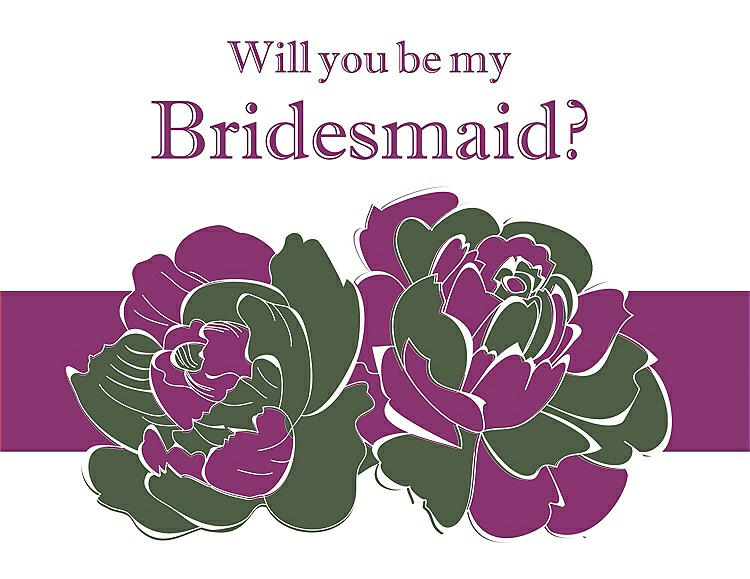 Front View - Moss & Persian Plum Will You Be My Bridesmaid Card - 2 Color Flowers