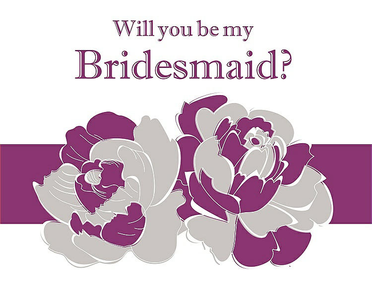 Front View - Oyster & Persian Plum Will You Be My Bridesmaid Card - 2 Color Flowers
