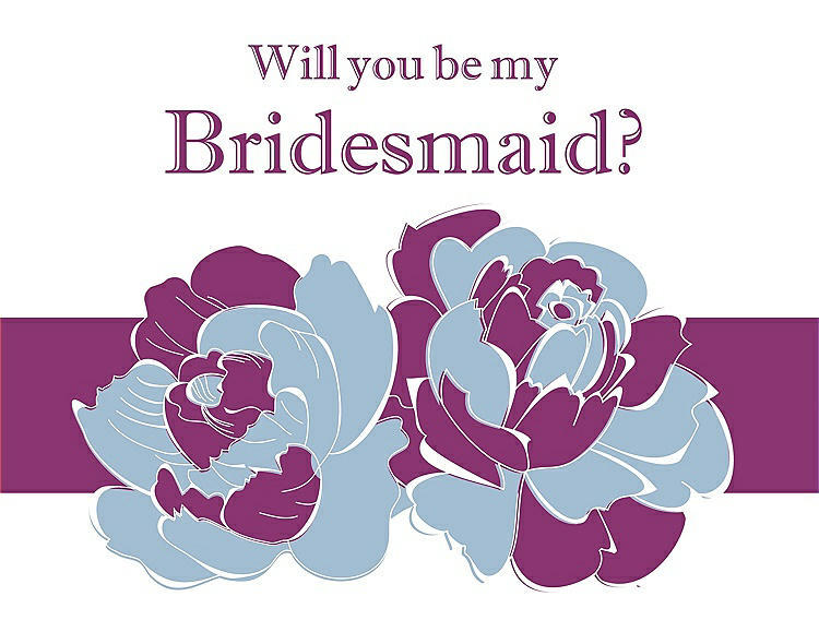 Front View - Pale Blue & Persian Plum Will You Be My Bridesmaid Card - 2 Color Flowers