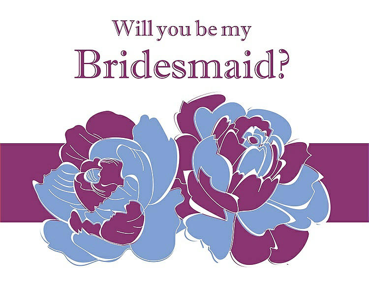 Front View - Periwinkle - PANTONE Serenity & Persian Plum Will You Be My Bridesmaid Card - 2 Color Flowers