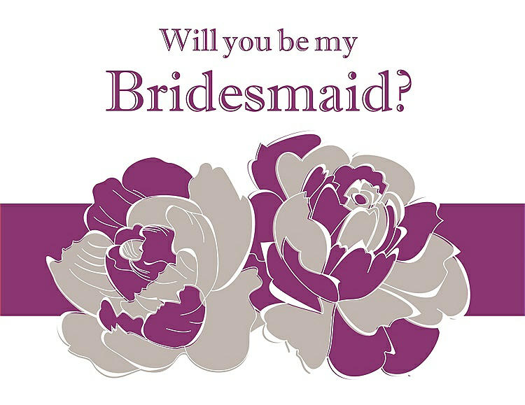 Front View - Sand & Persian Plum Will You Be My Bridesmaid Card - 2 Color Flowers