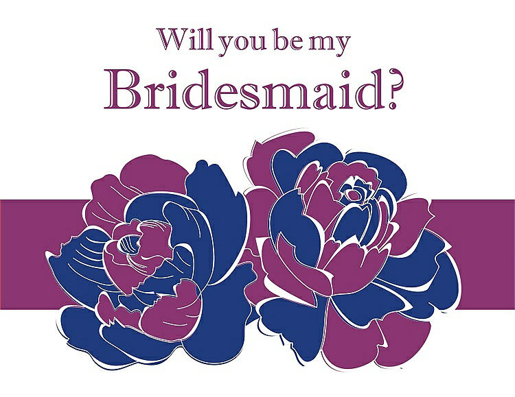 Front View - Sapphire & Persian Plum Will You Be My Bridesmaid Card - 2 Color Flowers