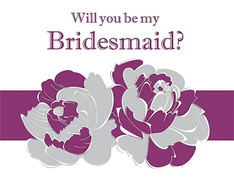 Front View - Sterling & Persian Plum Will You Be My Bridesmaid Card - 2 Color Flowers