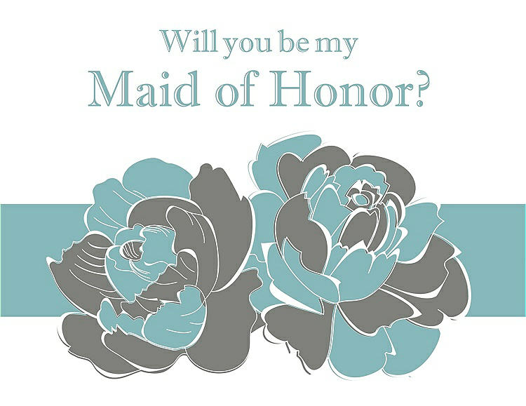 Front View - Charcoal Gray & Seaside Will You Be My Maid of Honor Card - 2 Color Flowers