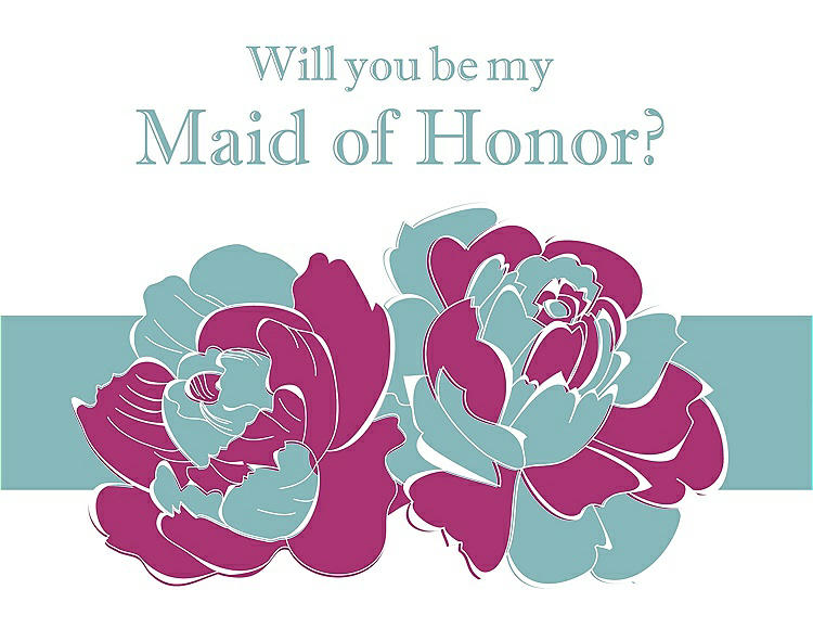 Front View - Cerise & Seaside Will You Be My Maid of Honor Card - 2 Color Flowers