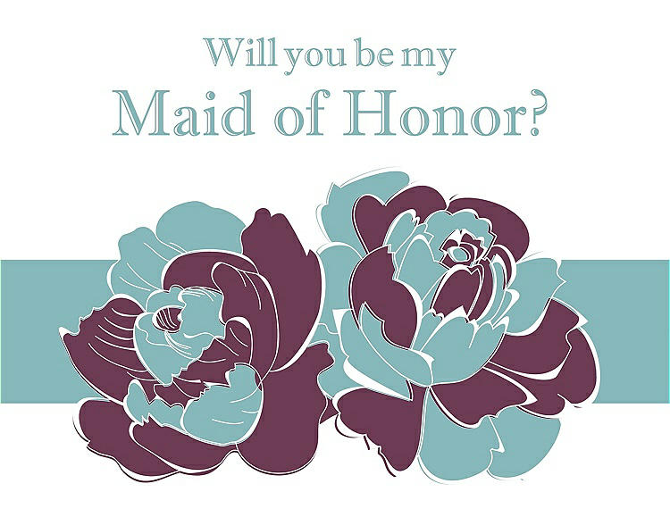 Front View - Plum Raisin & Seaside Will You Be My Maid of Honor Card - 2 Color Flowers