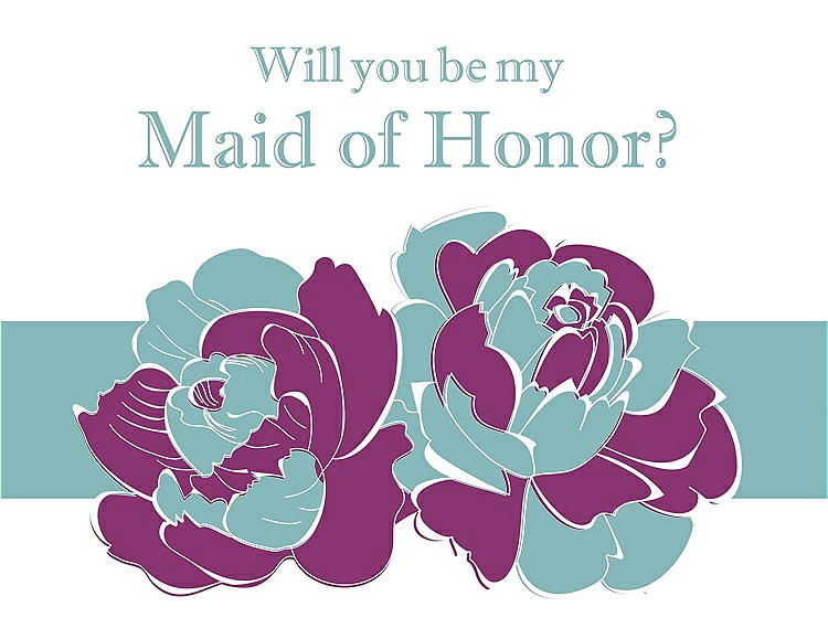 Front View - Persian Plum & Seaside Will You Be My Maid of Honor Card - 2 Color Flowers