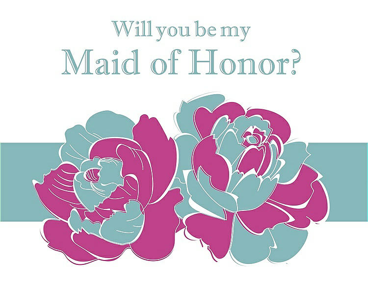 Front View - American Beauty & Seaside Will You Be My Maid of Honor Card - 2 Color Flowers
