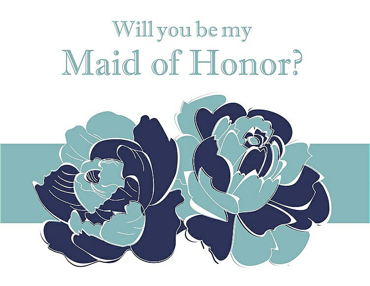 Front View - Blueberry & Seaside Will You Be My Maid of Honor Card - 2 Color Flowers