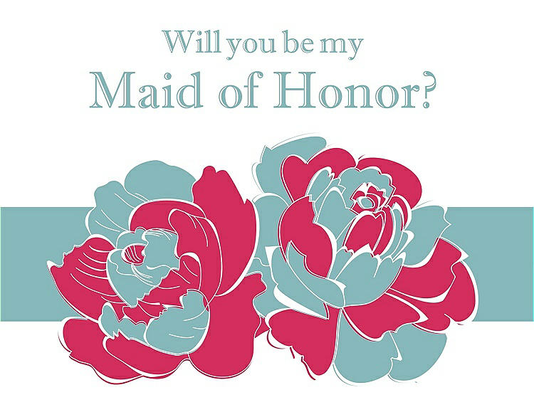 Front View - Pantone Honeysuckle & Seaside Will You Be My Maid of Honor Card - 2 Color Flowers