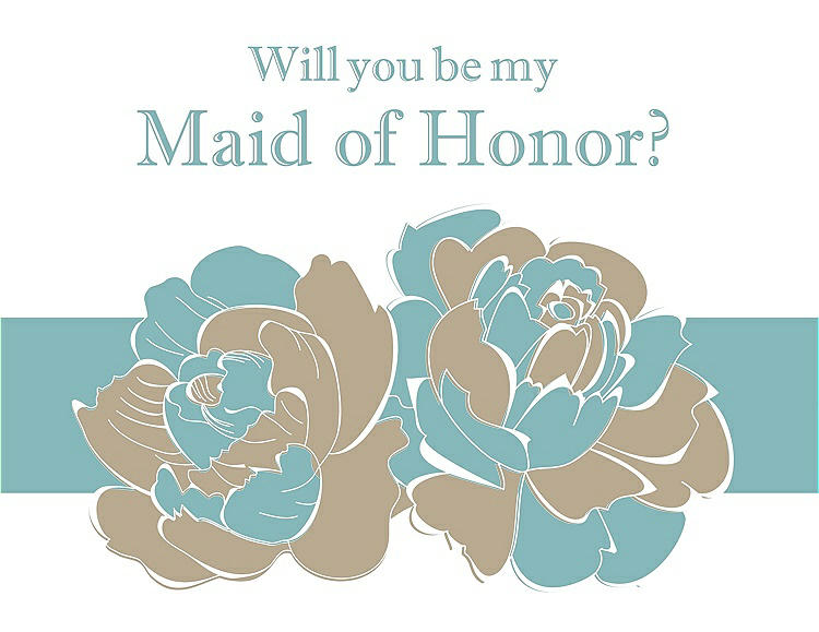 Front View - Champagne & Seaside Will You Be My Maid of Honor Card - 2 Color Flowers