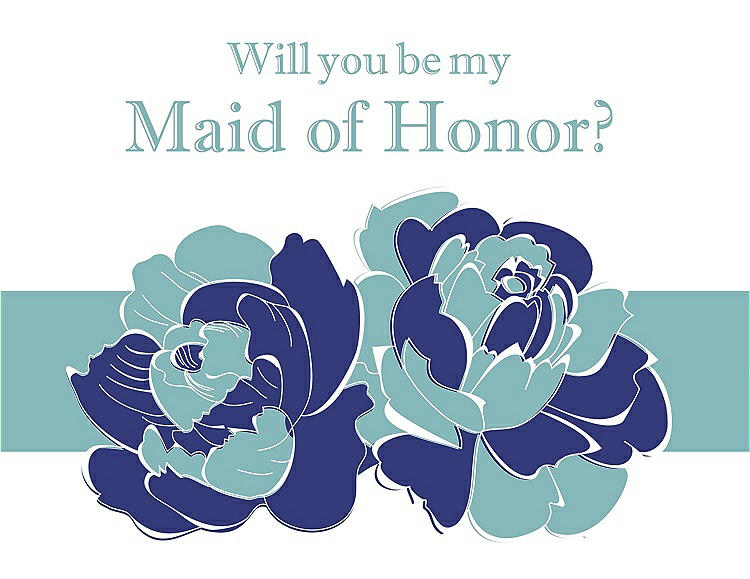 Front View - Electric Blue & Seaside Will You Be My Maid of Honor Card - 2 Color Flowers