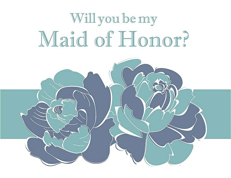 Front View - Larkspur Blue & Seaside Will You Be My Maid of Honor Card - 2 Color Flowers