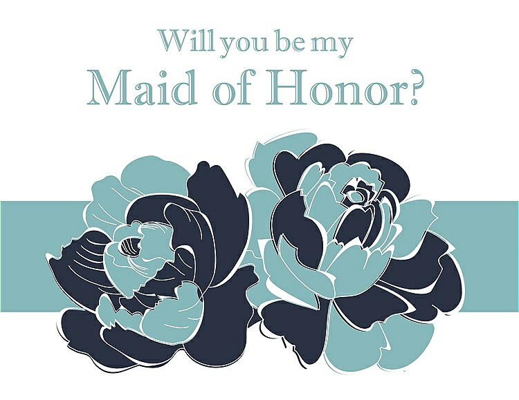 Front View - Midnight Navy & Seaside Will You Be My Maid of Honor Card - 2 Color Flowers