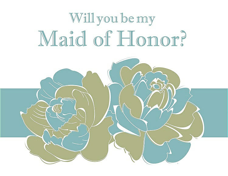Front View - Mint & Seaside Will You Be My Maid of Honor Card - 2 Color Flowers