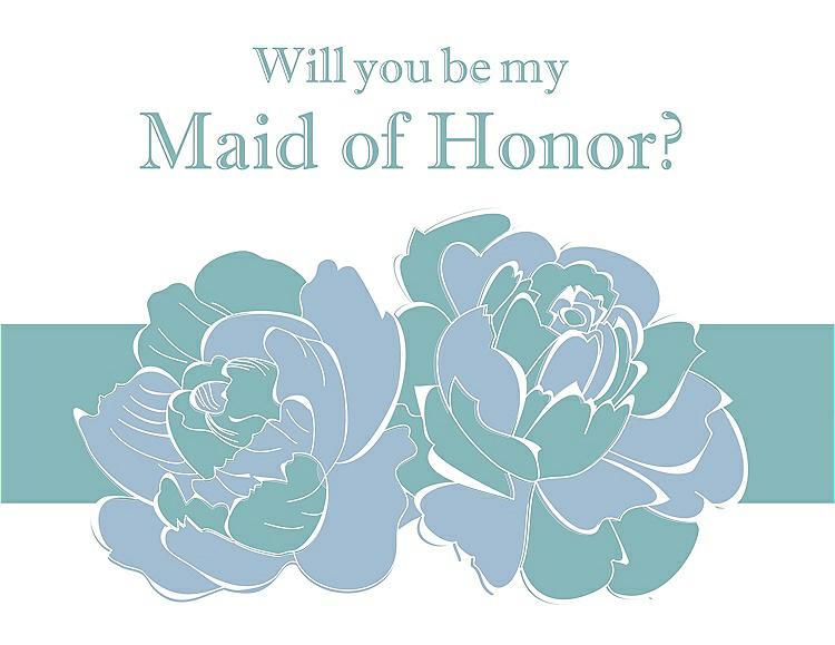 Front View - Pale Blue & Seaside Will You Be My Maid of Honor Card - 2 Color Flowers