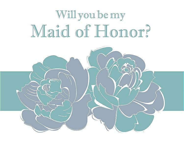 Front View - Platinum & Seaside Will You Be My Maid of Honor Card - 2 Color Flowers