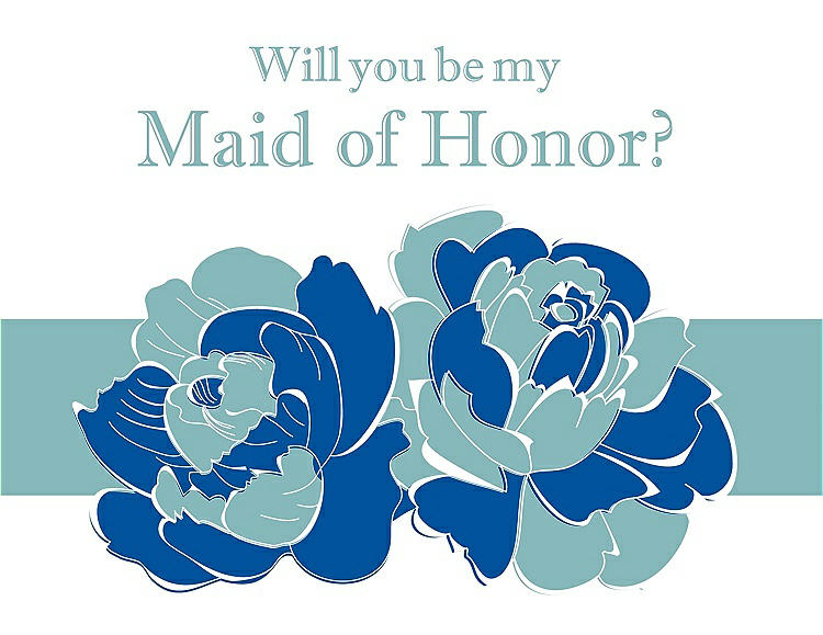 Front View - Royal Blue & Seaside Will You Be My Maid of Honor Card - 2 Color Flowers