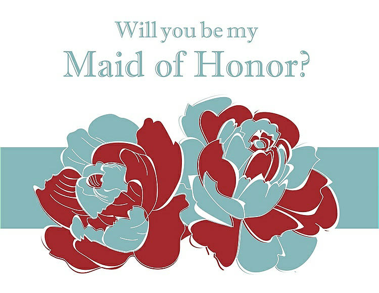 Front View - Ribbon Red & Seaside Will You Be My Maid of Honor Card - 2 Color Flowers