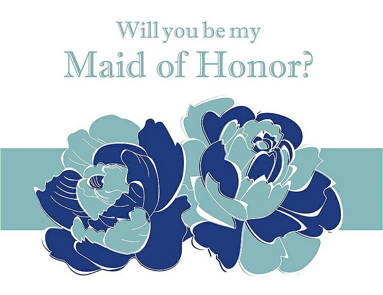 Front View - Sapphire & Seaside Will You Be My Maid of Honor Card - 2 Color Flowers