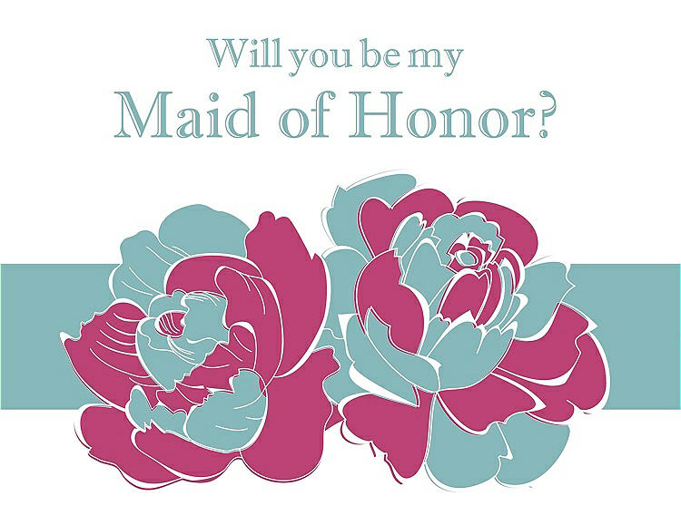 Front View - Strawberry & Seaside Will You Be My Maid of Honor Card - 2 Color Flowers