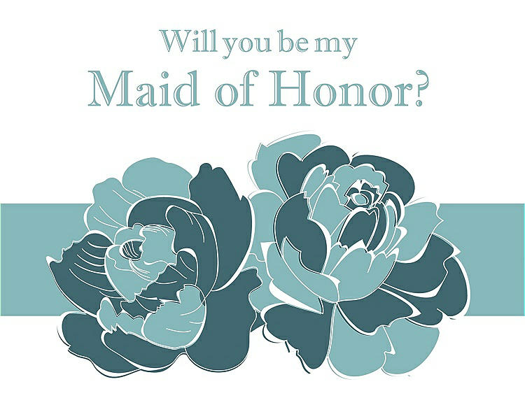 Front View - Teal & Seaside Will You Be My Maid of Honor Card - 2 Color Flowers