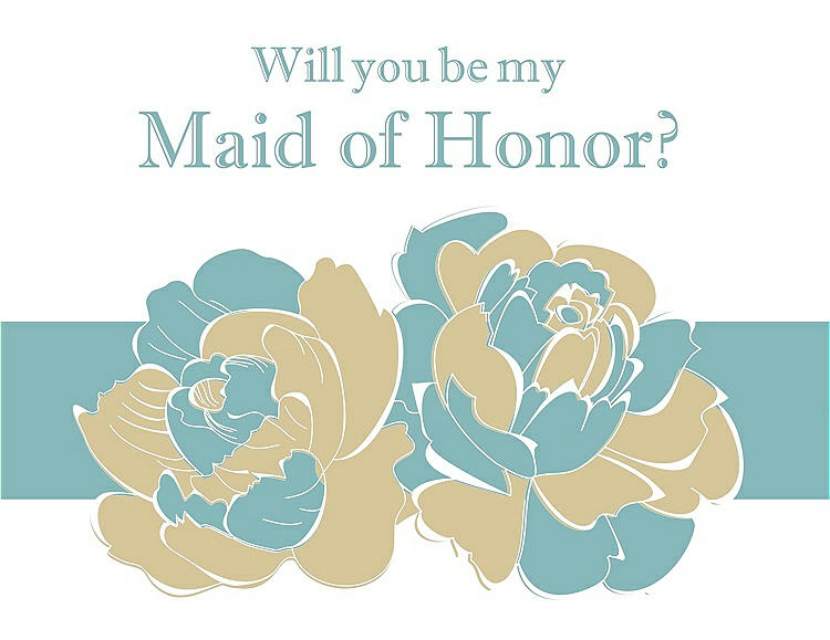 Front View - Venetian Gold & Seaside Will You Be My Maid of Honor Card - 2 Color Flowers