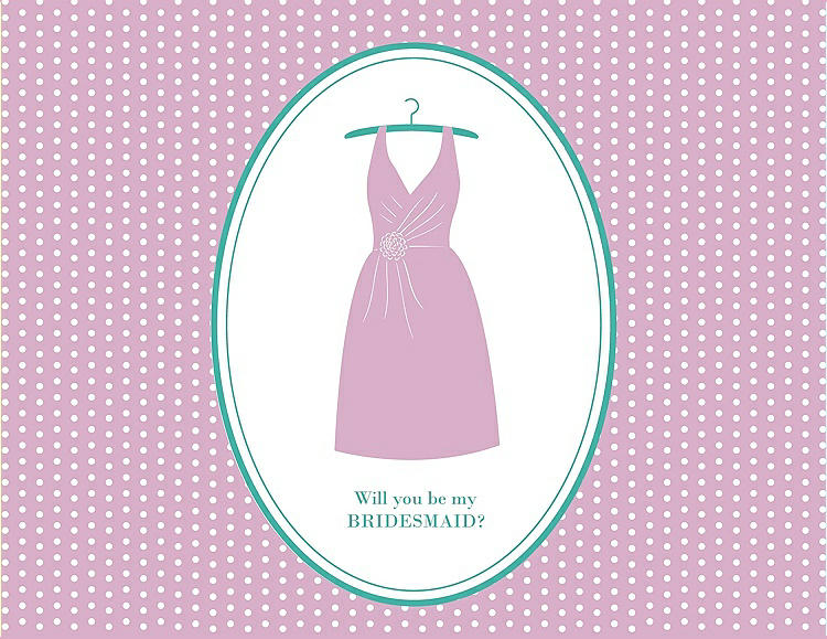 Front View - Hyacinth (iridescent Taffeta) & Pantone Turquoise Will You Be My Bridesmaid Card - Dress
