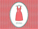 Front View Thumbnail - Coral & Pantone Turquoise Will You Be My Bridesmaid Card - Dress