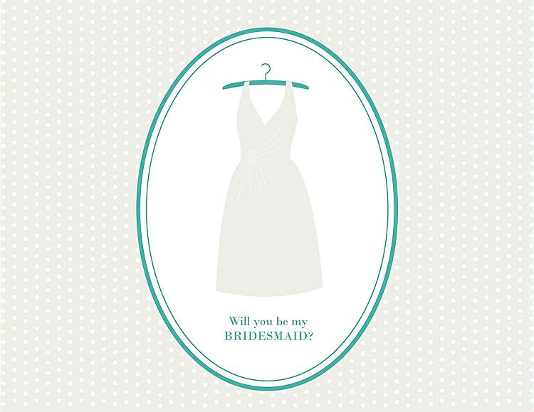 Front View - Marshmallow & Pantone Turquoise Will You Be My Bridesmaid Card - Dress
