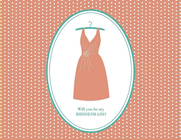 Front View - Tangerine & Pantone Turquoise Will You Be My Bridesmaid Card - Dress