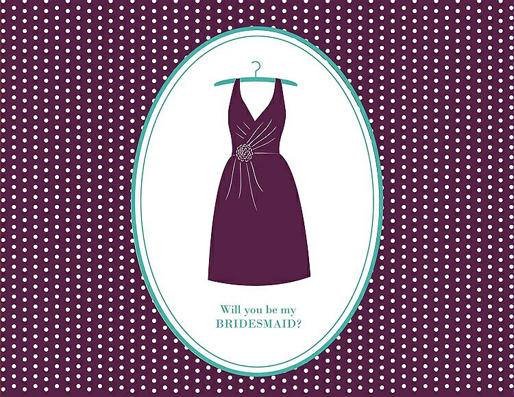 Front View - Wild Berry & Pantone Turquoise Will You Be My Bridesmaid Card - Dress