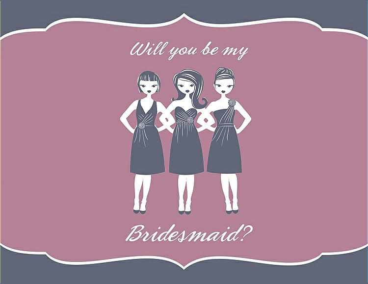 Front View - Blue Steel & Rosebud Will You Be My Bridesmaid Card - Girls