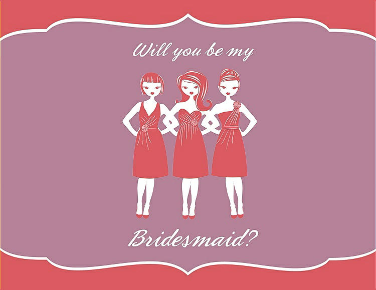 Front View - Perfect Coral & Rosebud Will You Be My Bridesmaid Card - Girls