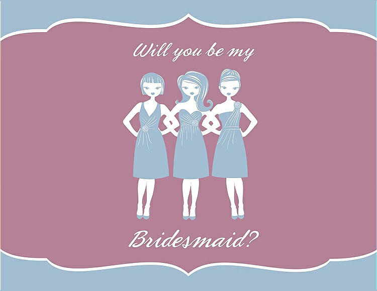 Front View - Pale Blue & Rosebud Will You Be My Bridesmaid Card - Girls