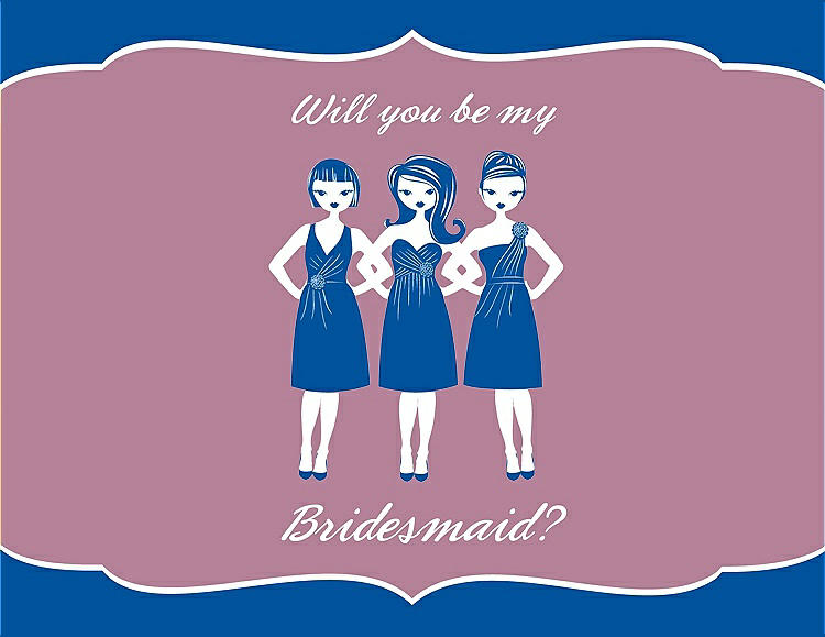 Front View - Royal Blue & Rosebud Will You Be My Bridesmaid Card - Girls