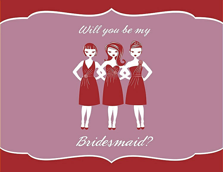 Front View - Ribbon Red & Rosebud Will You Be My Bridesmaid Card - Girls