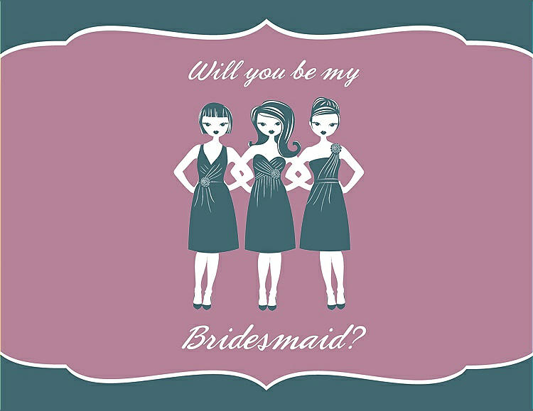 Front View - Teal & Rosebud Will You Be My Bridesmaid Card - Girls