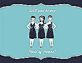 Front View Thumbnail - Navy Blue & Spa Will You Be My Maid of Honor Card - Girls