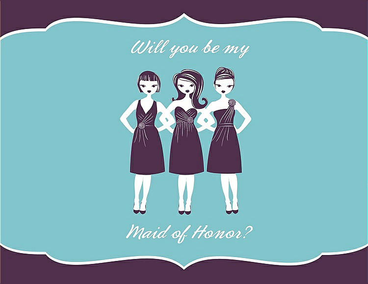 Front View - Aubergine & Spa Will You Be My Maid of Honor Card - Girls