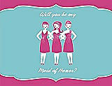 Front View Thumbnail - Fuchsia & Spa Will You Be My Maid of Honor Card - Girls